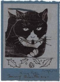 Frances Gage (born 1924)
Merry Christmas / King Peter 1952
linocut on tissue paper, tipped on…