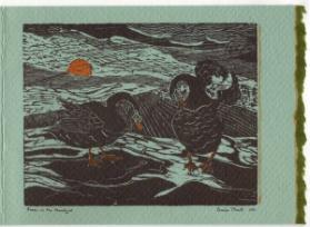 Claire Pratt (1921 - 1995)
Geese in the Moonlight  1961 (Christmas card)
wood engraving on gr…