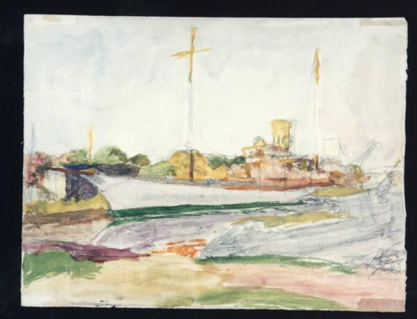 Untitled (boat in landscape)