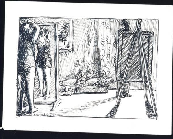 Untitled (woman before a mirror; artist at easel)