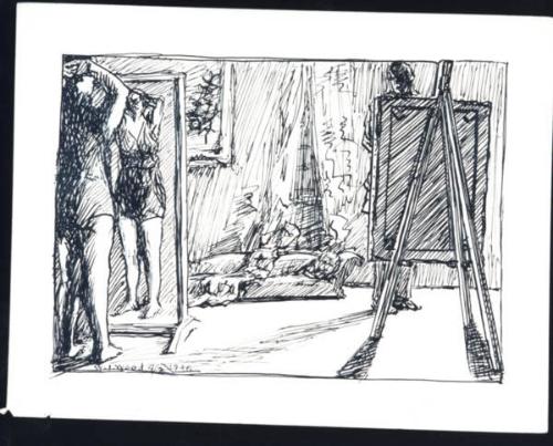 Untitled (woman before a mirror; artist at easel)