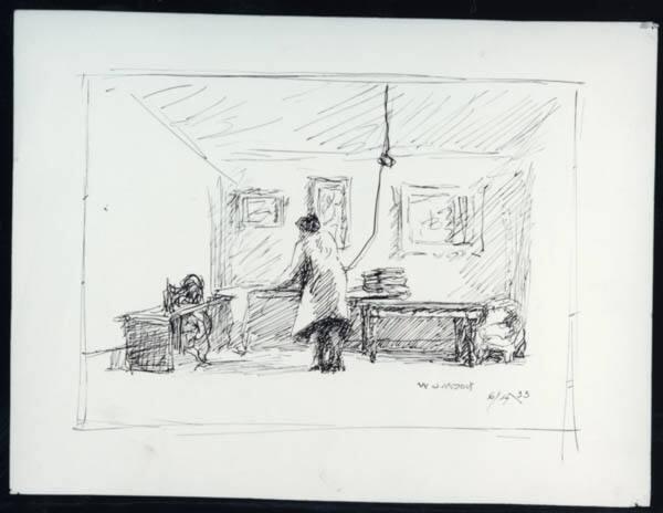 Untitled (room interior with standing figure)