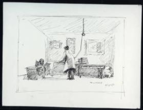Untitled (room interior with standing figure)