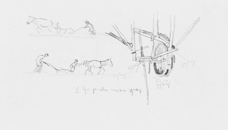 Studies of Ploughing; Machinery (R); Untitled (landscape with buildings) (V)