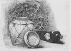 Still Life - Jar, Basket and Bottle