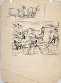 Untitled (village street, horse and sleigh) (R); Untitled (study of horses, sleighs) (V)