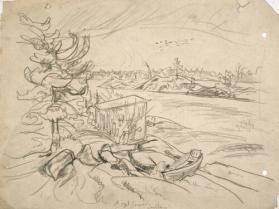 Untitled (shack, boat by river)