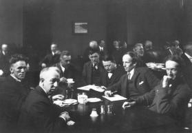 Members of the Group of Seven at the Arts & Letters Club in Toronto, c.1920.  From left to righ…