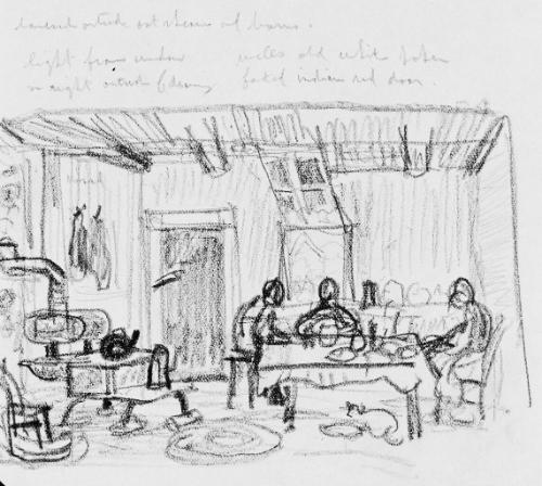 Study of Interior (R); Untitled (studies of figure, plough?) (V)