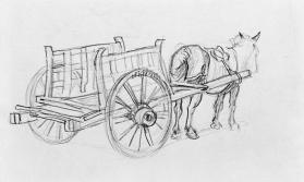 Study of Horse and Cart (R); Untitled (study of animals, figure, cart) (V)